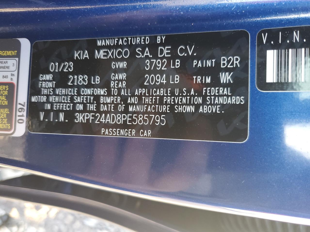 2023 Kia Forte Lx VIN: 3KPF24AD8PE585795 Lot: 91433445