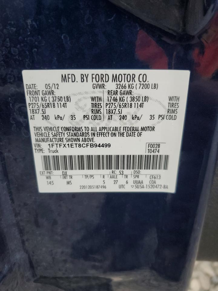 2012 Ford F150 Super Cab VIN: 1FTFX1ET8CFB94499 Lot: 93220415