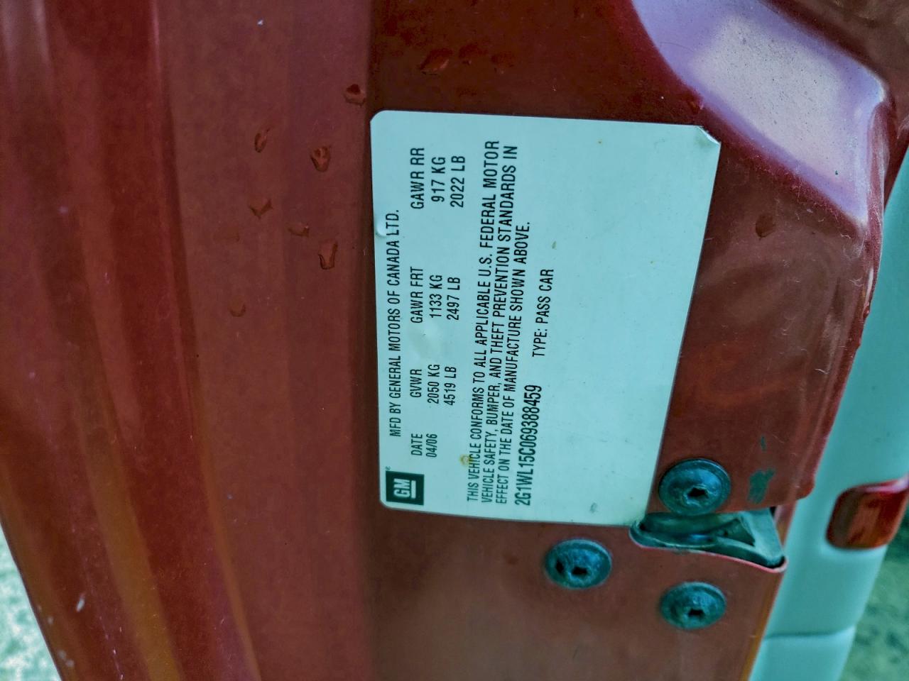 2006 Chevrolet Monte Carlo Ss VIN: 2G1WL15C069388459 Lot: 94027745