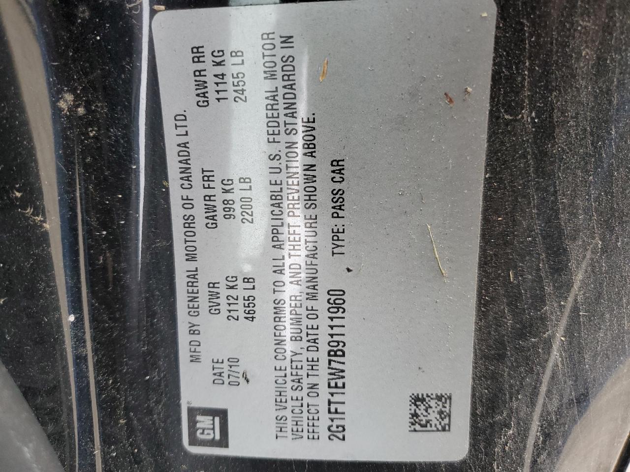 2011 Chevrolet Camaro 2Ss VIN: 2G1FT1EW7B9111960 Lot: 91081695