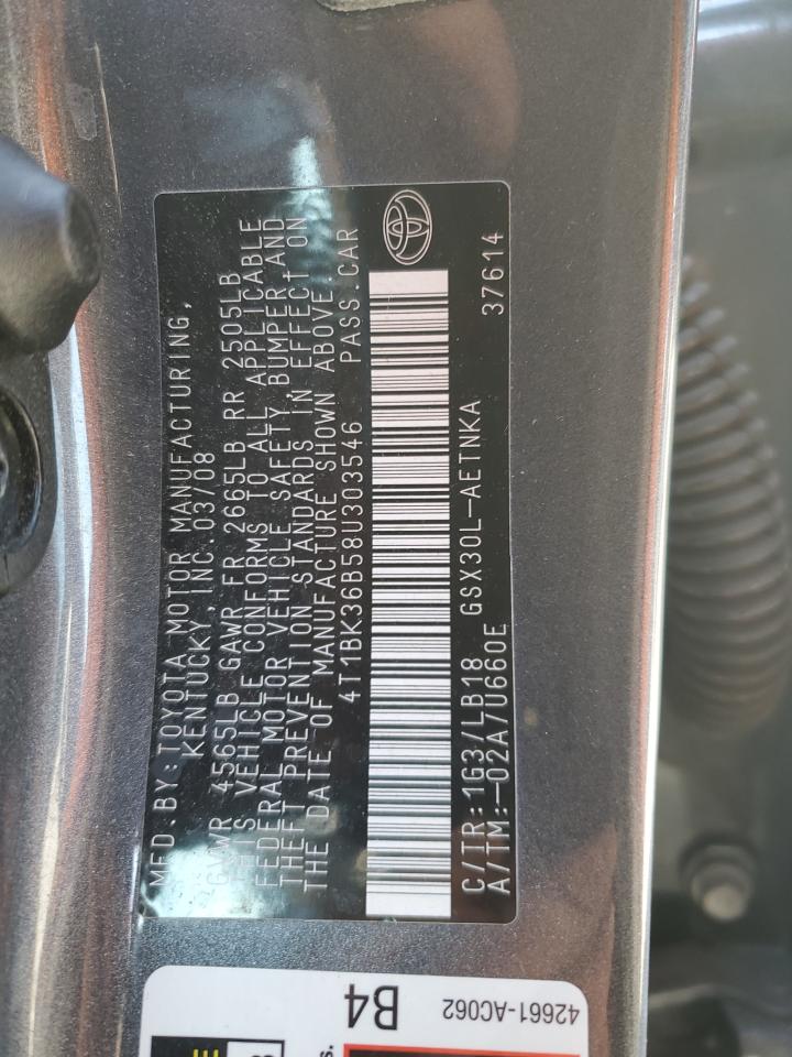 2008 Toyota Avalon Xl VIN: 4T1BK36B58U303546 Lot: 91264735