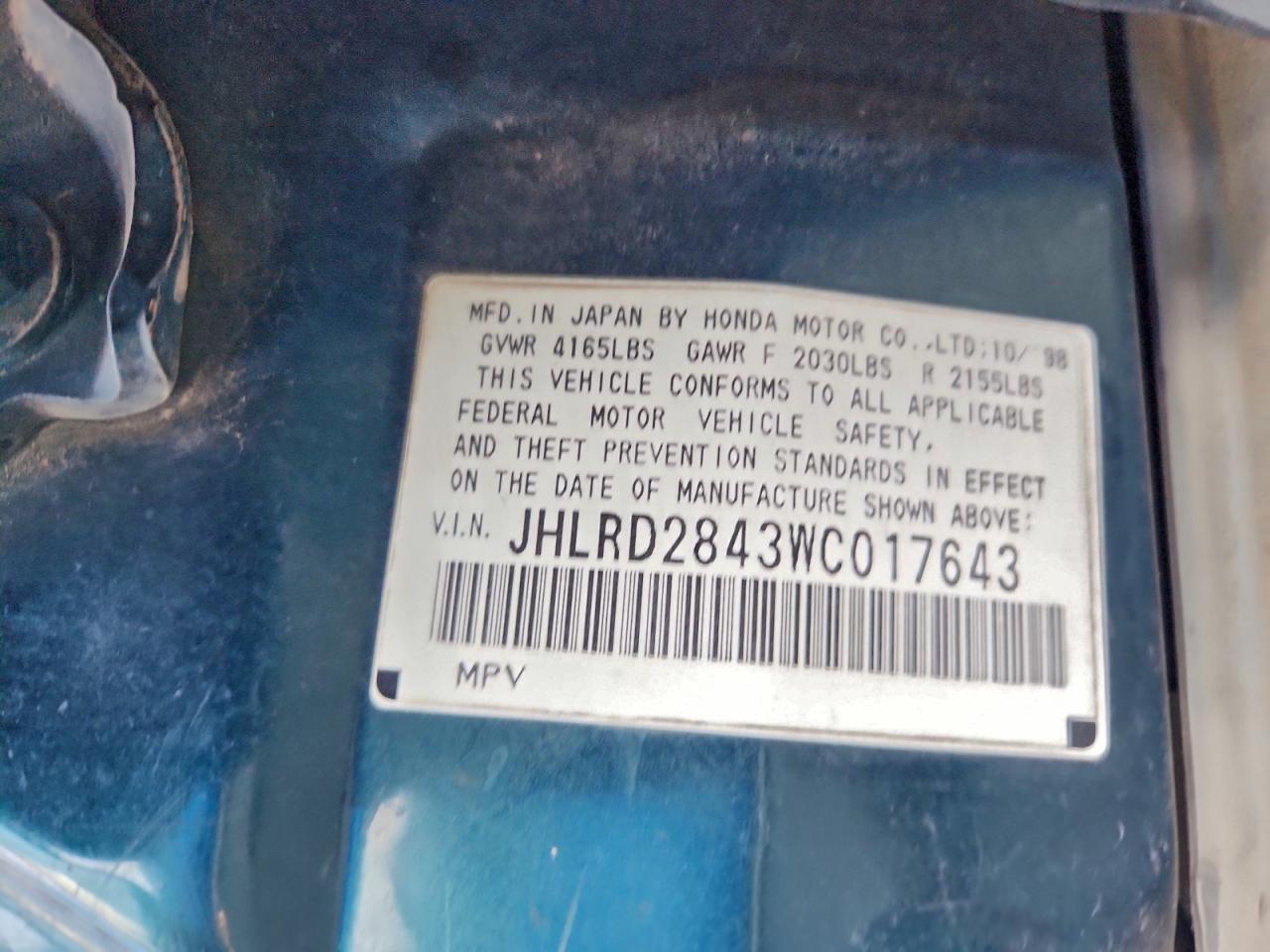 1998 Honda Cr-V Lx VIN: JHLRD2843WC017643 Lot: 92730725