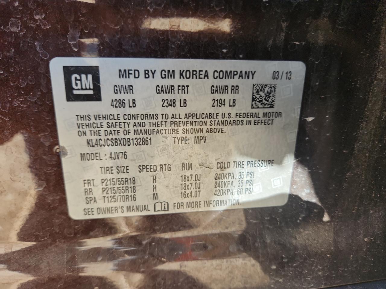 2013 Buick Encore VIN: KL4CJCSBXDB132861 Lot: 92186015