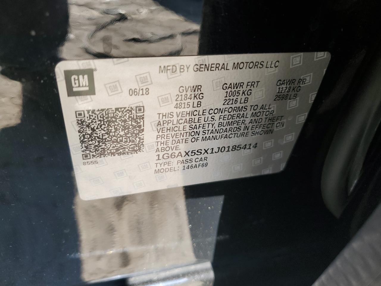 2018 Cadillac Cts Luxury VIN: 1G6AX5SX1J0185414 Lot: 91297265