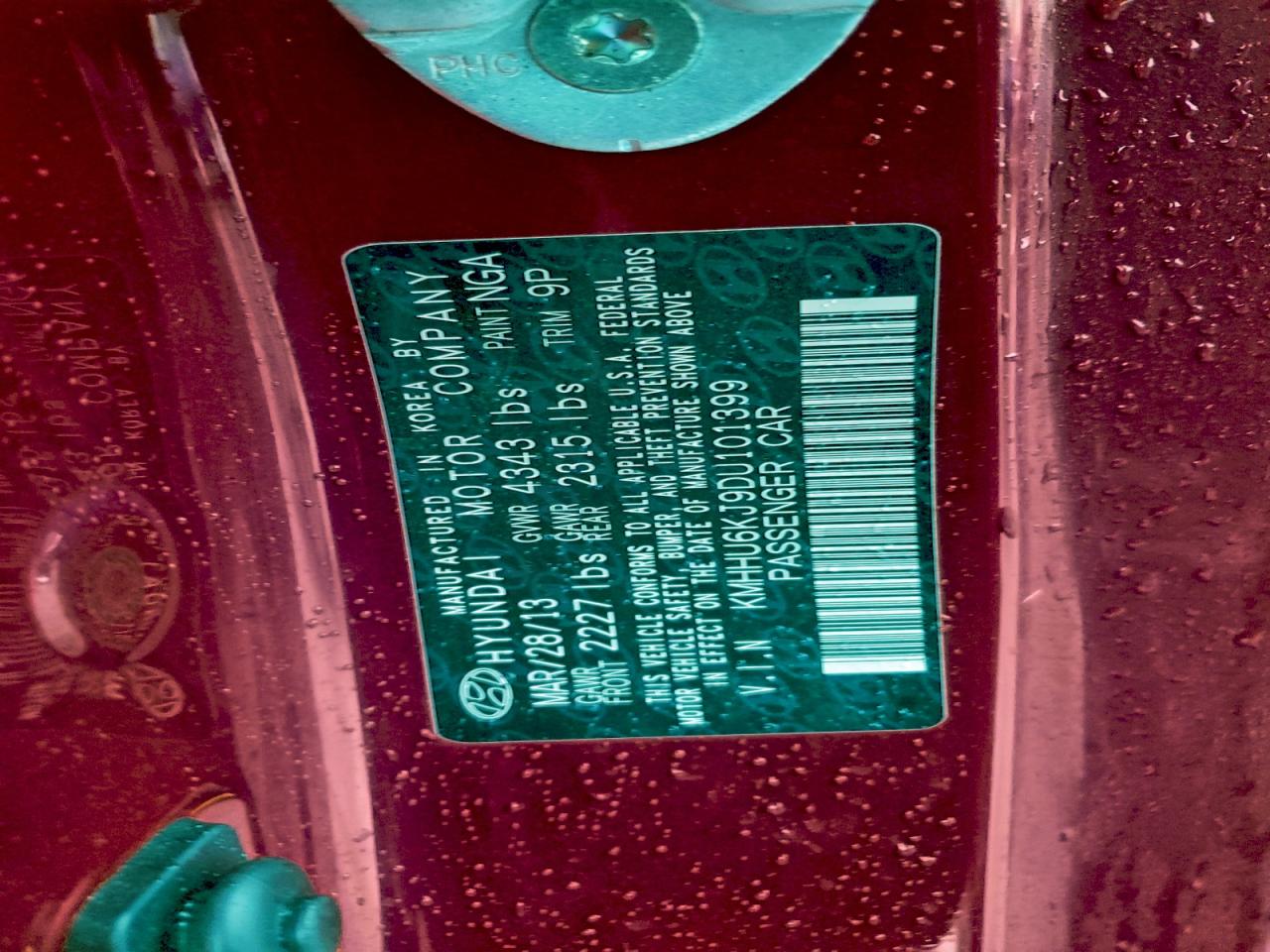 2013 Hyundai Genesis Coupe 3.8L VIN: KMHHU6KJ9DU101399 Lot: 93871195