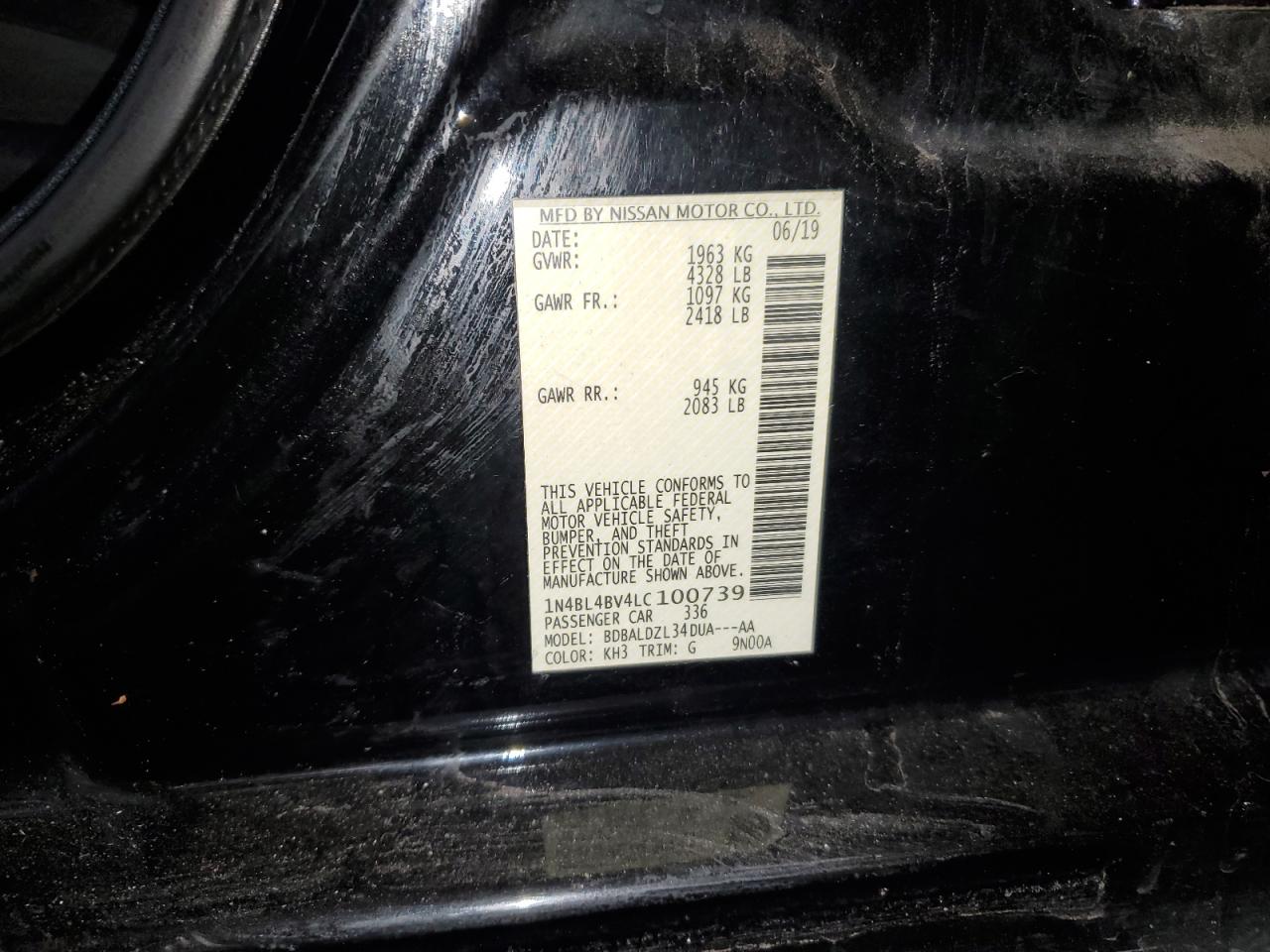 2020 Nissan Altima S VIN: 1N4BL4BV4LC100739 Lot: 93760255