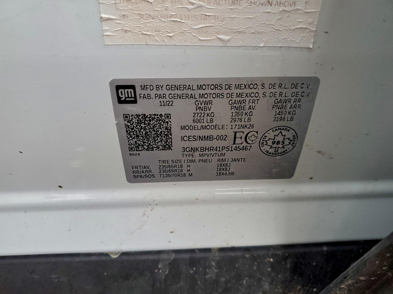 2023 Chevrolet Blazer 2Lt VIN: 3GNKBHR41PS145467 Lot: 93816255