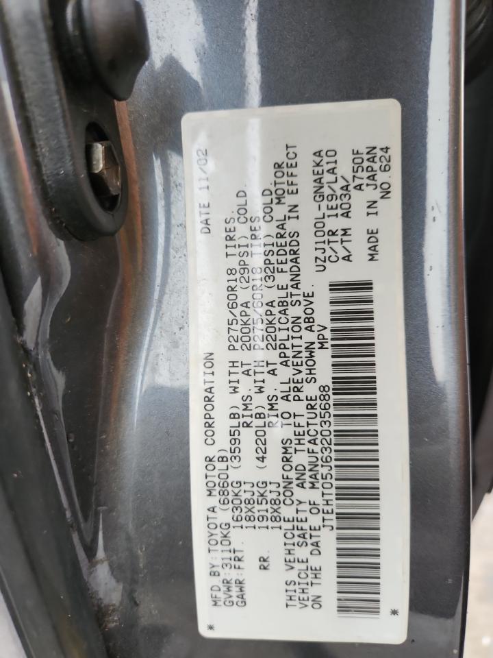 2003 Toyota Land Cruiser VIN: JTEHT05J632035688 Lot: 93790185