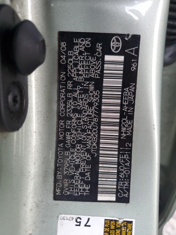 2008 Toyota Prius VIN: JTDKB20U787779305 Lot: 89728825