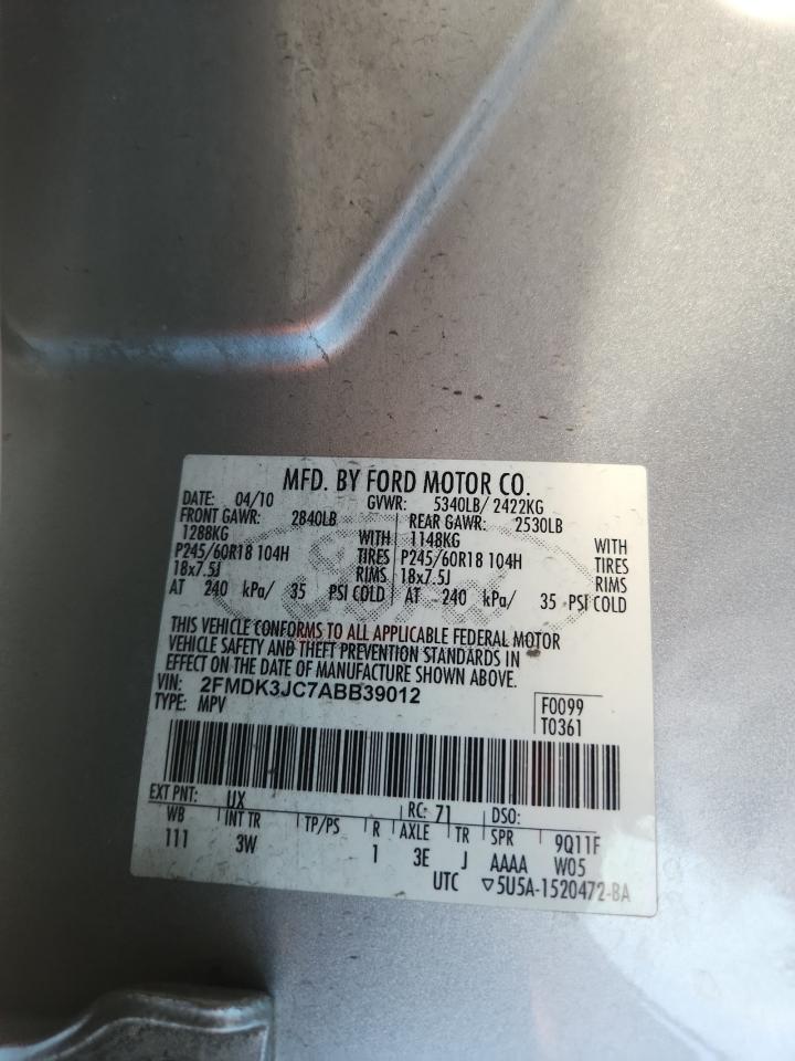 2010 Ford Edge Sel VIN: 2FMDK3JC7ABB39012 Lot: 91715195