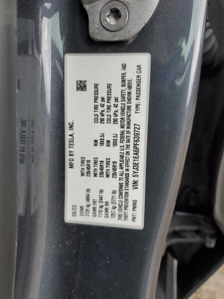 2023 Tesla Model 3 VIN: 5YJ3E1EA6PF639727 Lot: 93092675