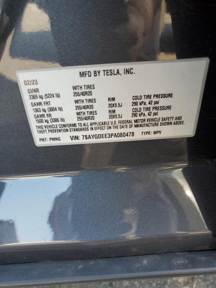 2023 Tesla Model Y VIN: 7SAYGDEE3PA080478 Lot: 91311945