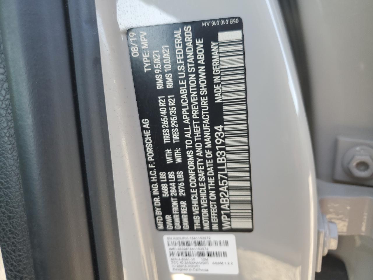 2020 Porsche Macan S VIN: WP1AB2A57LLB31934 Lot: 92655315