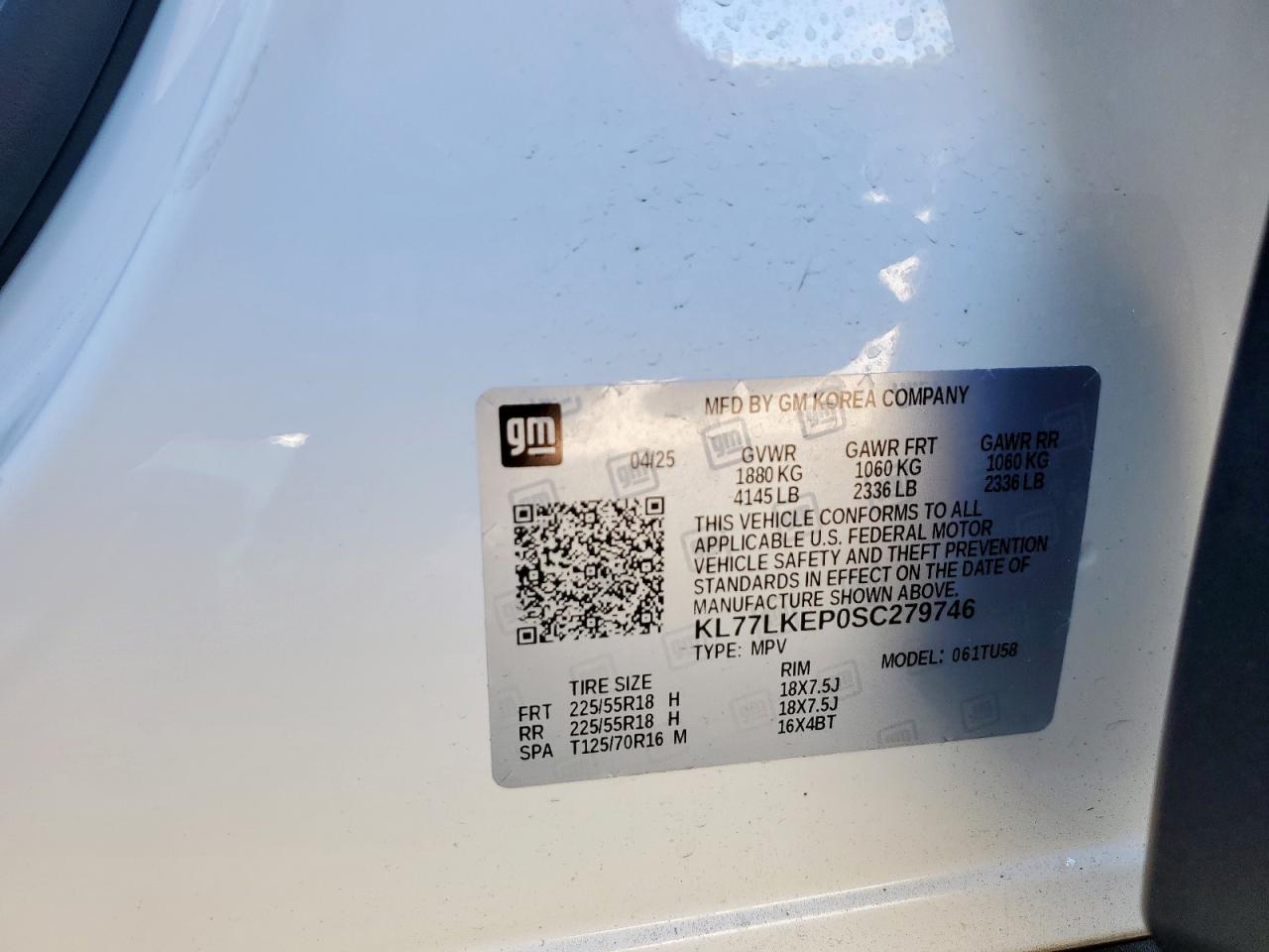 2025 Chevrolet Trax Activ VIN: KL77LKEP0SC279746 Lot: 91853595