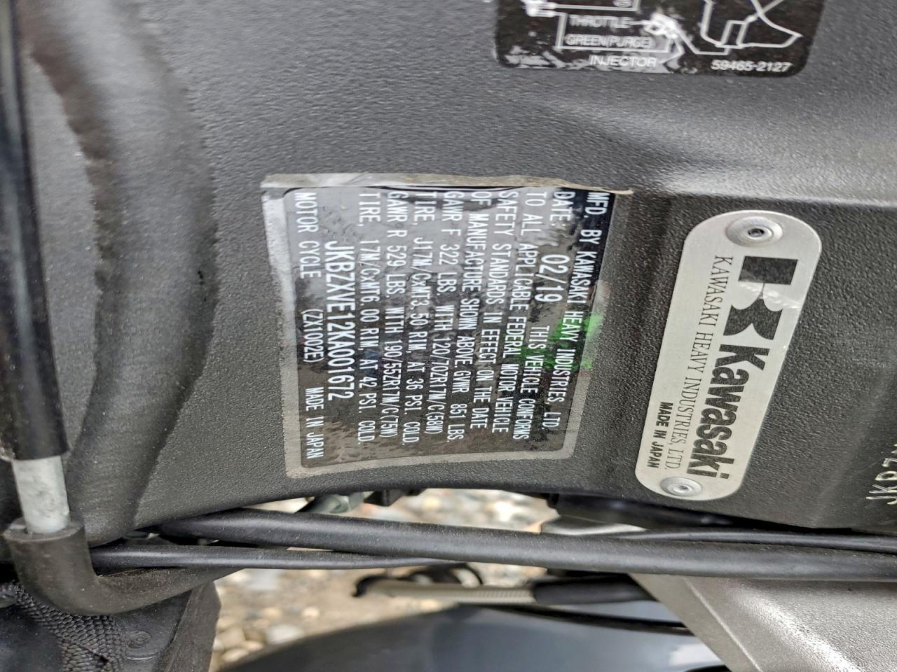 2019 Kawasaki Zx1002 VIN: JKBZXVE12KA001672 Lot: 94368375