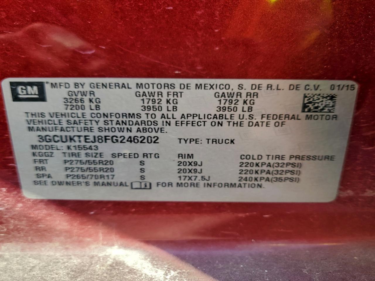 2015 Chevrolet Silverado K1500 High Country VIN: 3GCUKTEJ8FG246202 Lot: 94212535