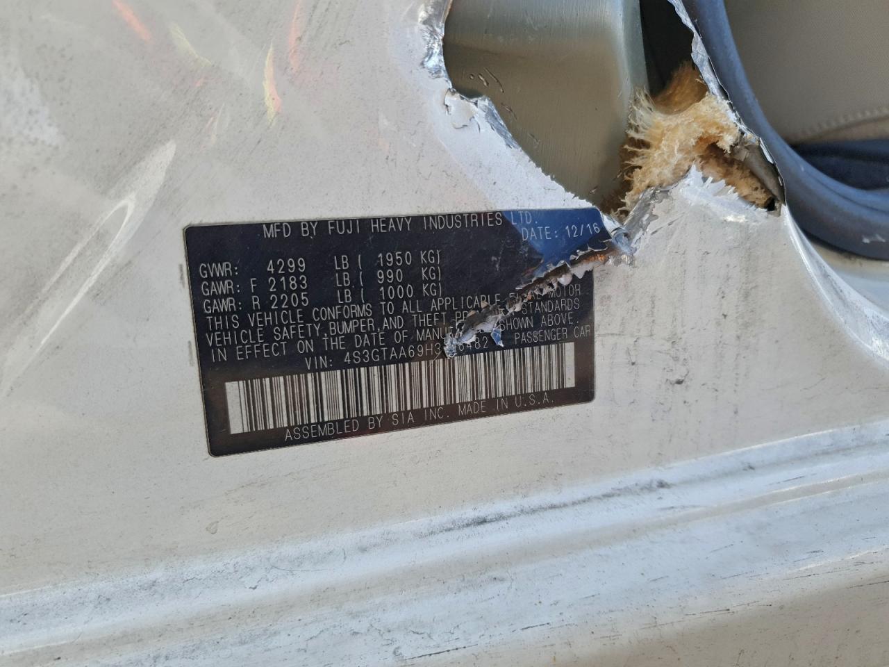 2017 Subaru Impreza VIN: 4S3GTAA69H3708482 Lot: 94358715