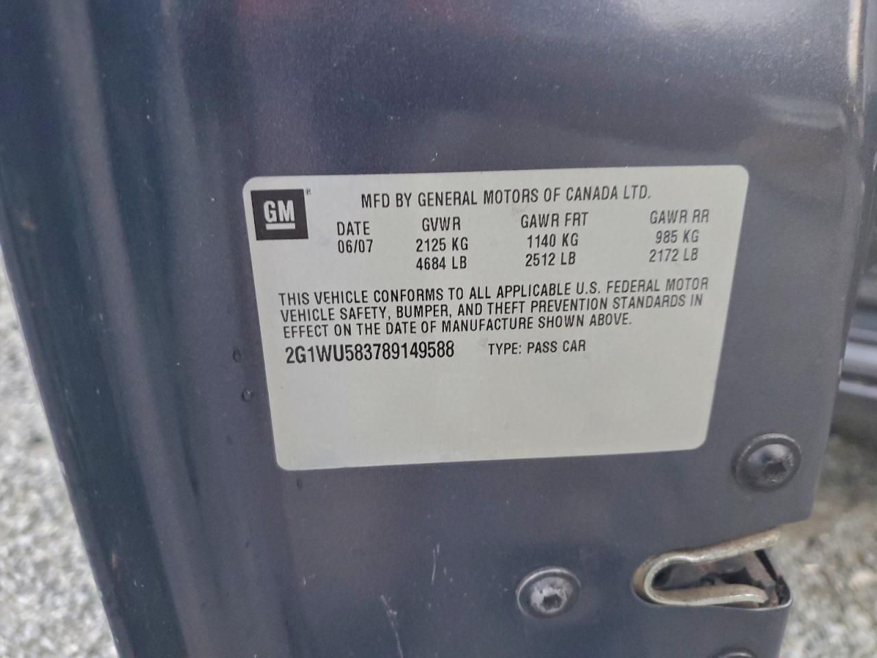 2008 Chevrolet Impala Ltz VIN: 2G1WU583789149588 Lot: 92573675