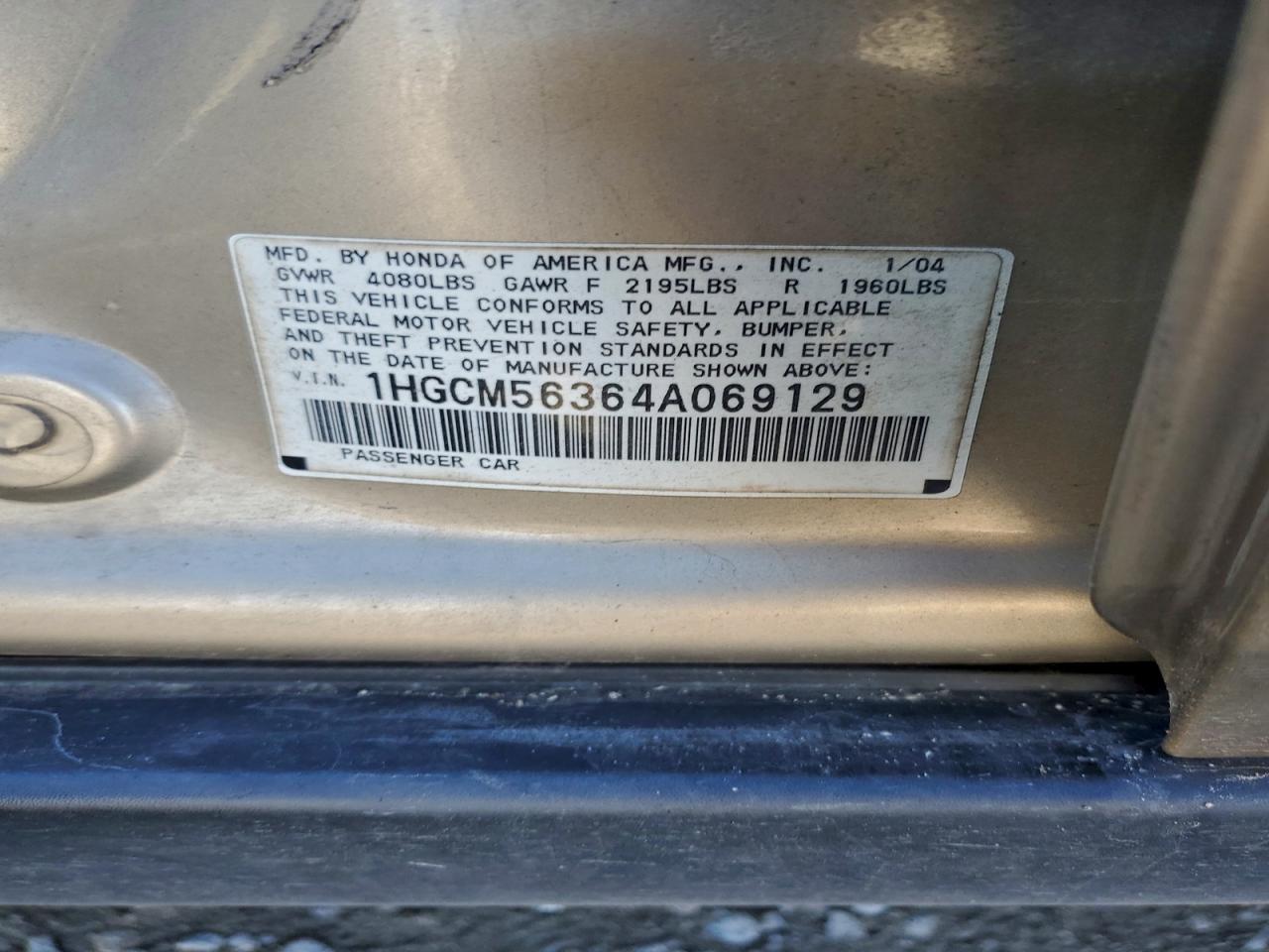 2004 Honda Accord Lx VIN: 1HGCM56364A069129 Lot: 94315805