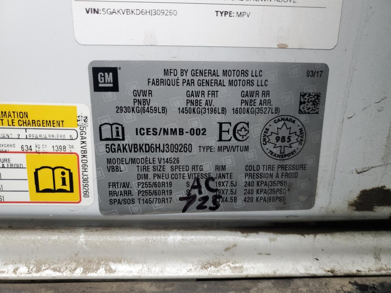 2017 Buick Enclave VIN: 5GAKVBKD6HJ309260 Lot: 92228345