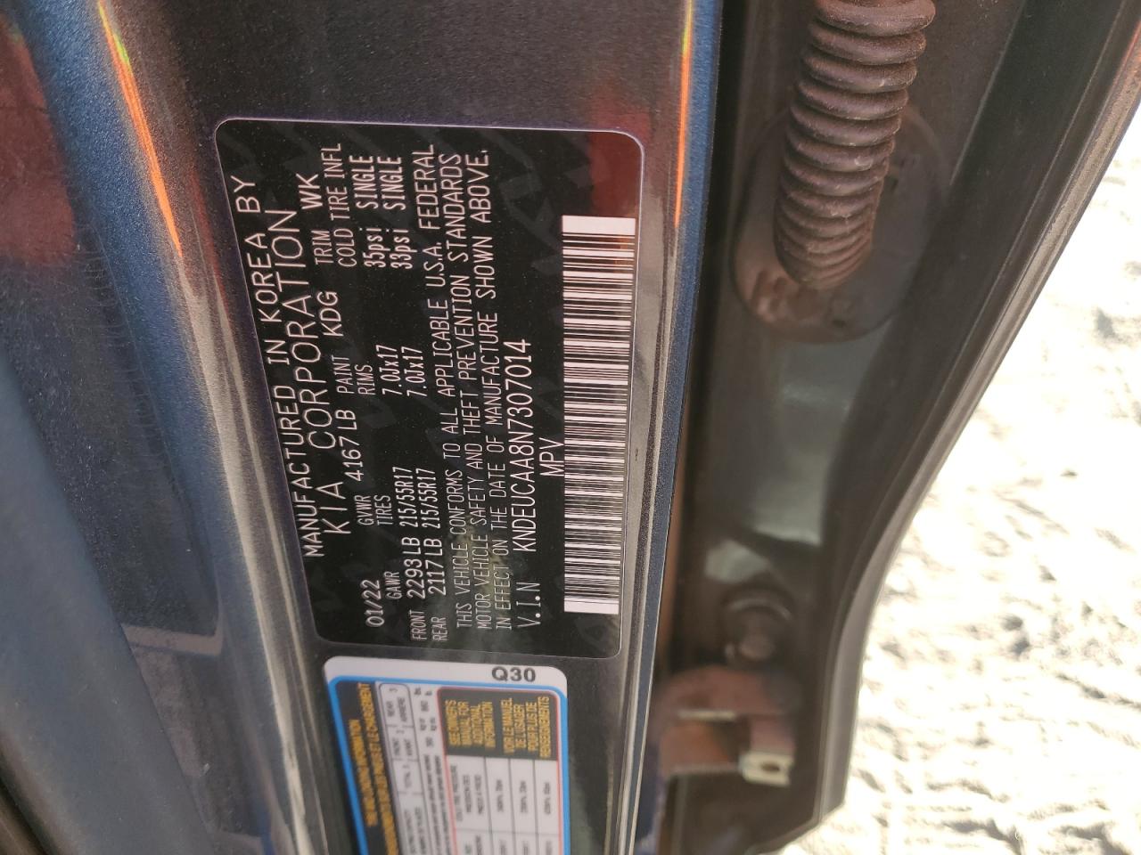 2022 Kia Seltos S VIN: KNDEUCAA8N7307014 Lot: 91718475