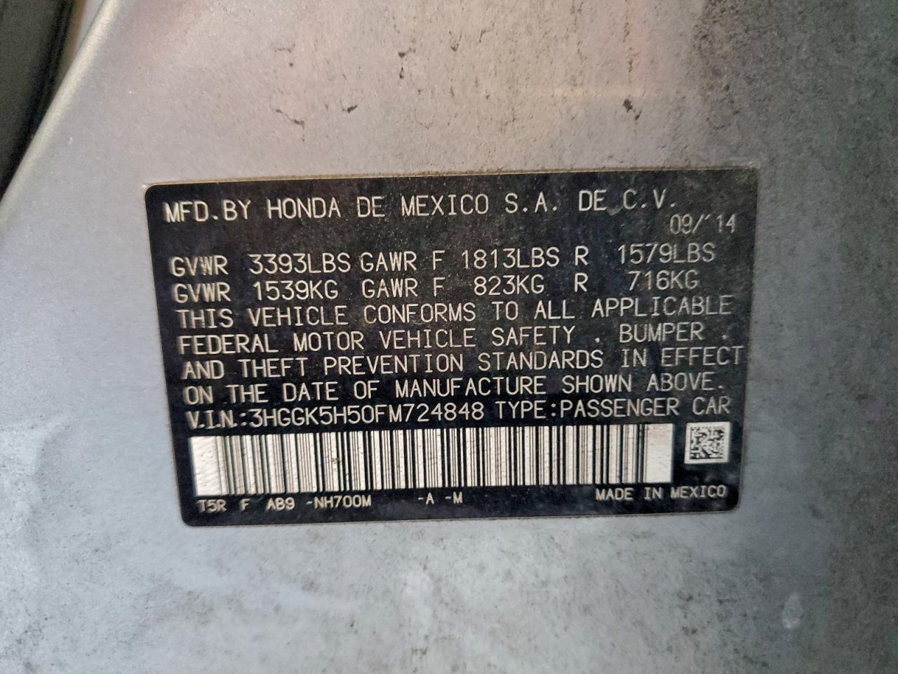 2015 Honda Fit Lx VIN: 3HGGK5H50FM724848 Lot: 94521085