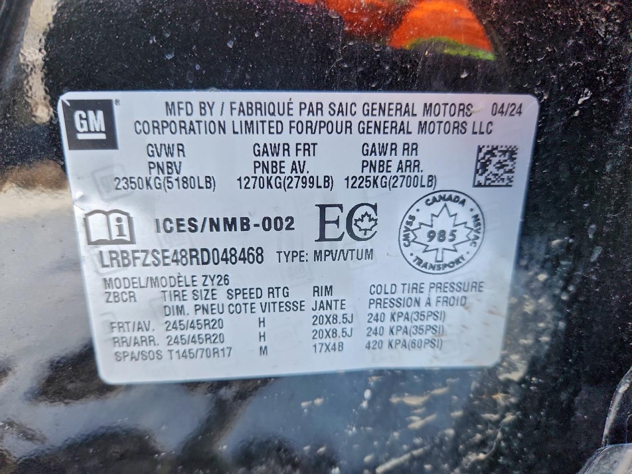 2024 Buick Envision Avenir VIN: LRBFZSE48RD048468 Lot: 94032005