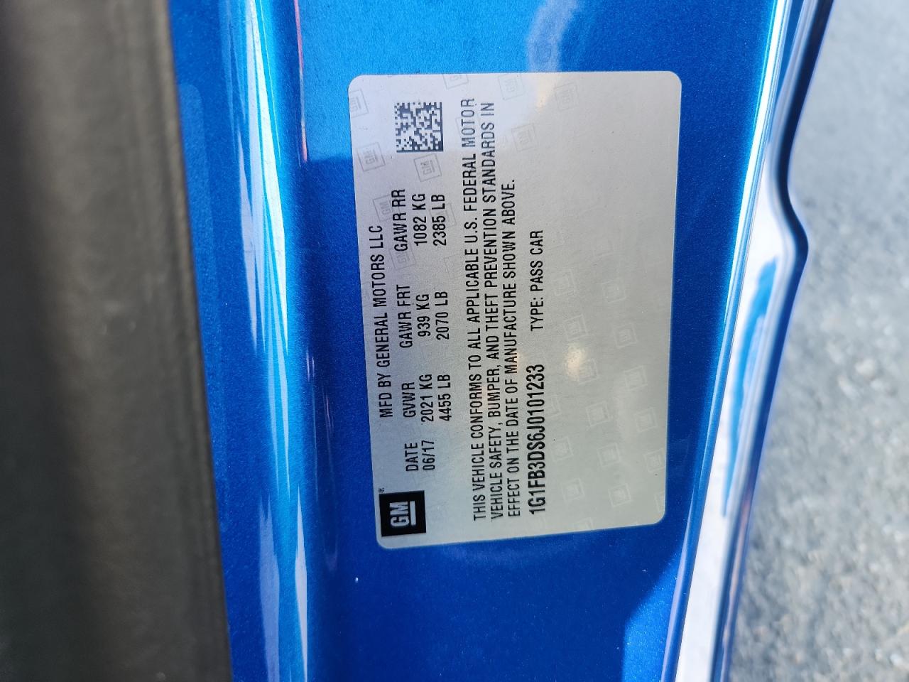 2018 Chevrolet Camaro Lt VIN: 1G1FB3DS6J0101233 Lot: 90848065