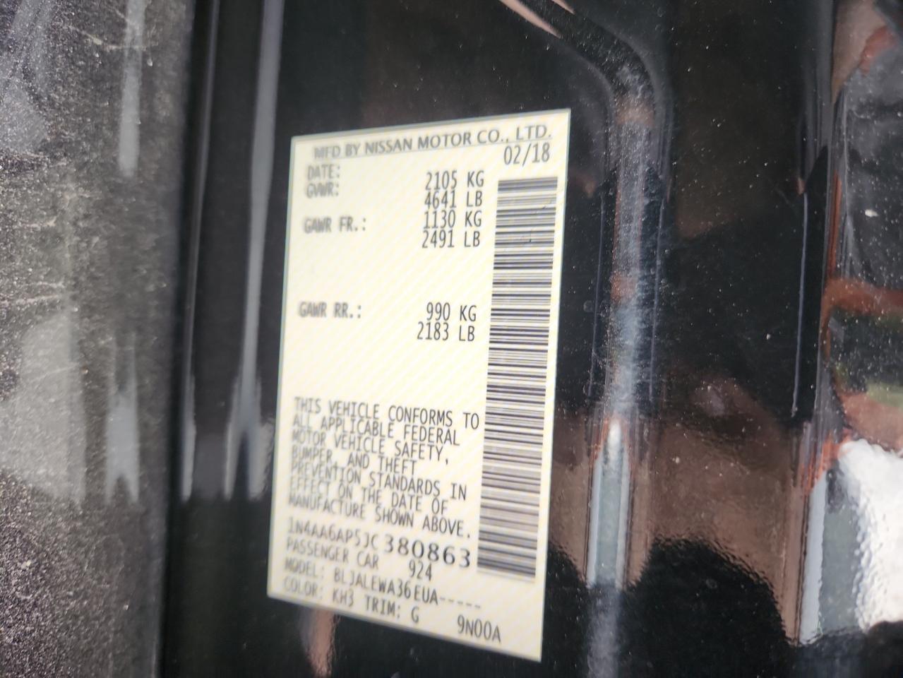 2018 Nissan Maxima 3.5S VIN: 1N4AA6AP5JC380863 Lot: 91633965