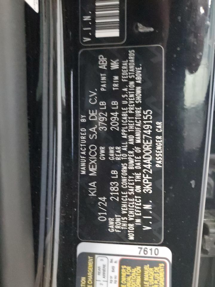 2024 Kia Forte Lx VIN: 3KPF24AD0RE749155 Lot: 91729695