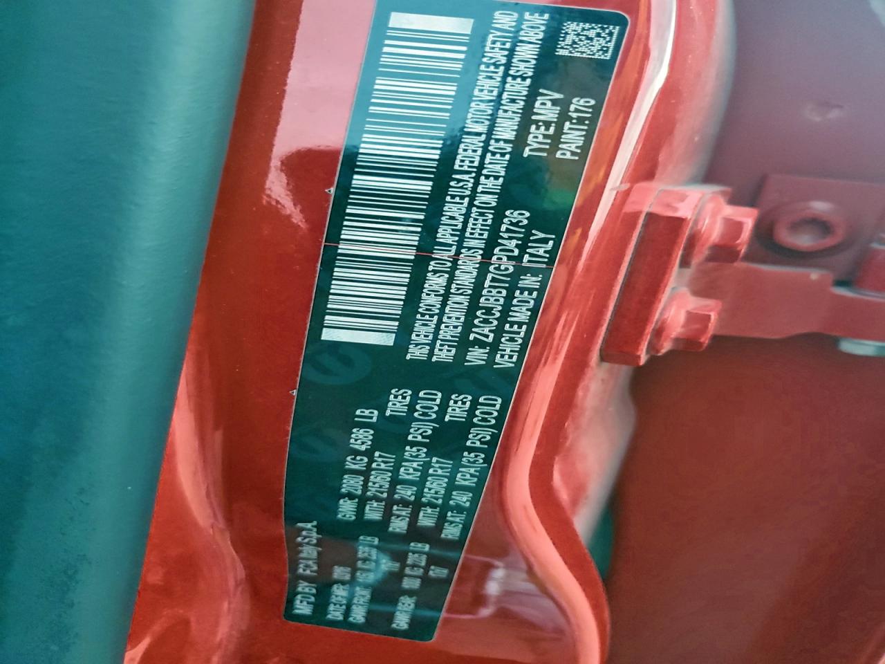 2016 Jeep Renegade Latitude VIN: ZACCJBBT7GPD41736 Lot: 94248875