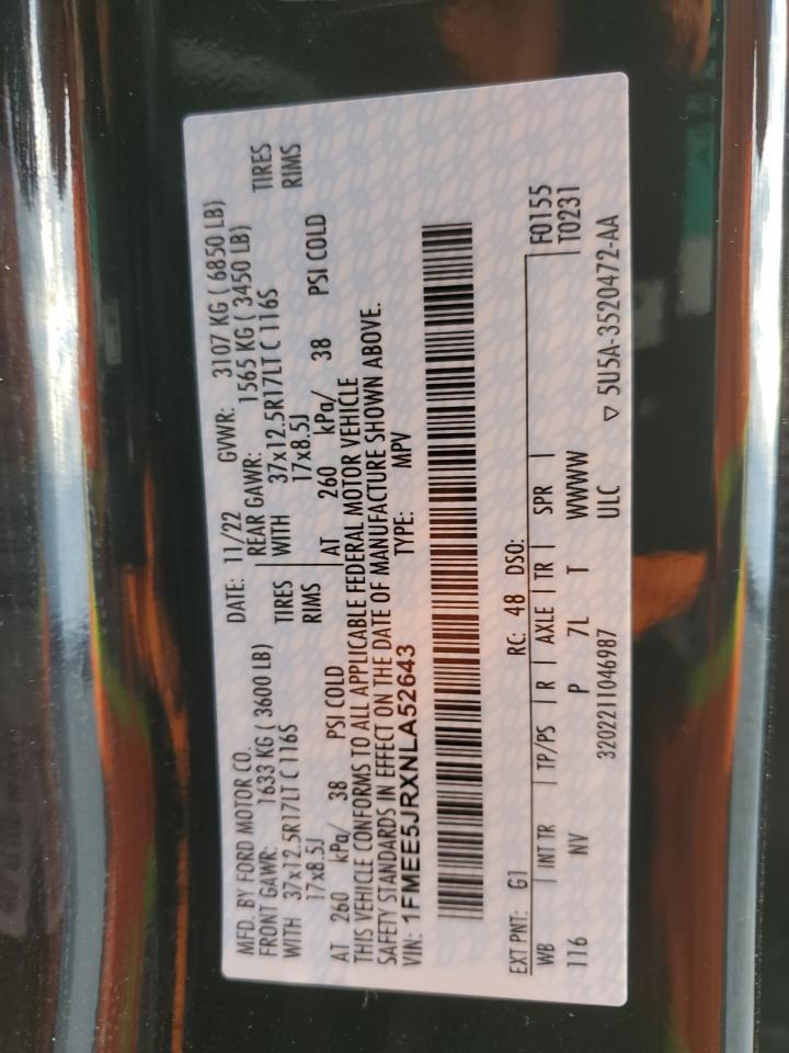 2022 Ford Bronco Raptor VIN: 1FMEE5JRXNLA52643 Lot: 93091025