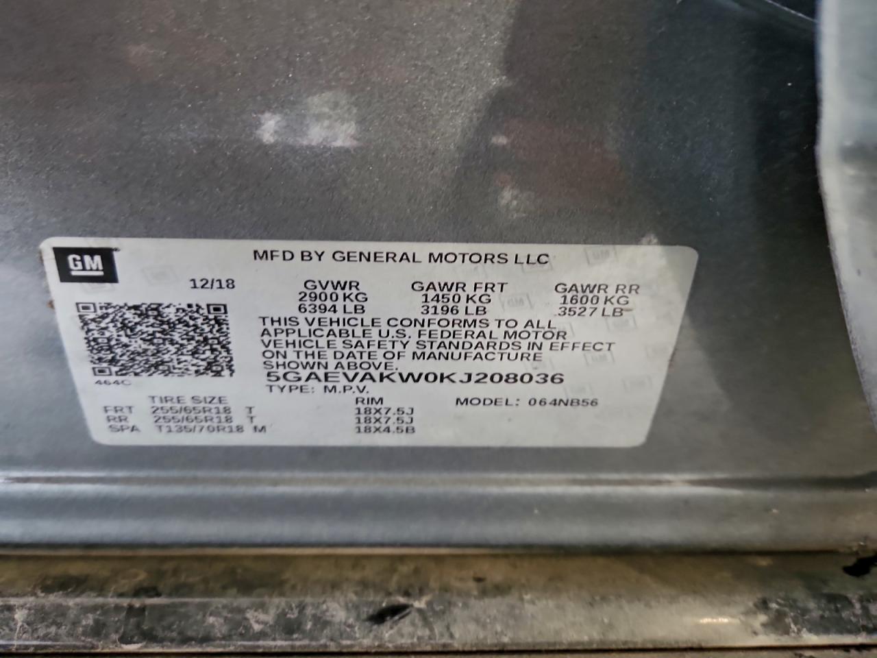 2019 Buick Enclave Essence VIN: 5GAEVAKW0KJ208036 Lot: 93699635