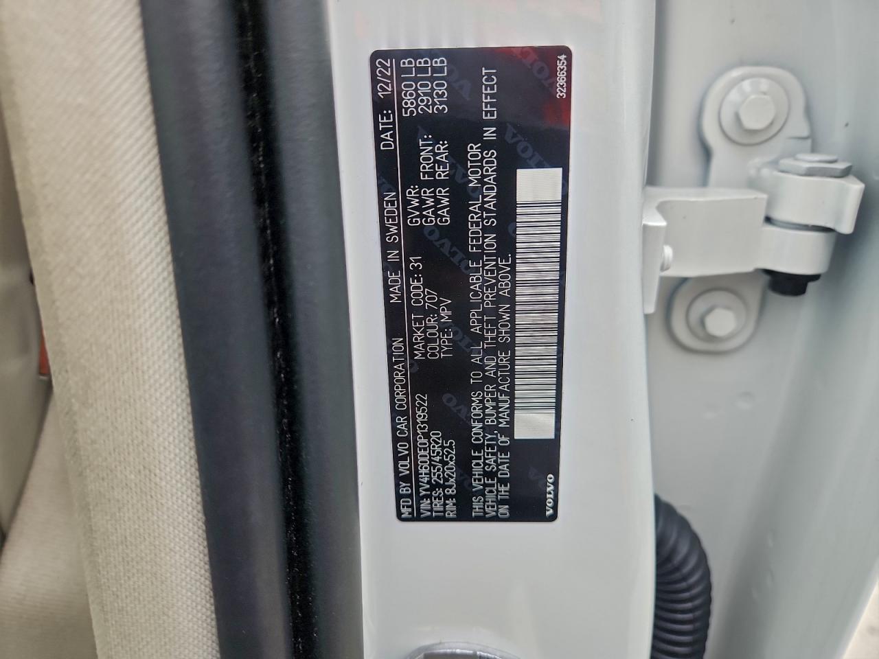 2023 Volvo Xc60 Plus VIN: YV4H60DE0P1319522 Lot: 93881725