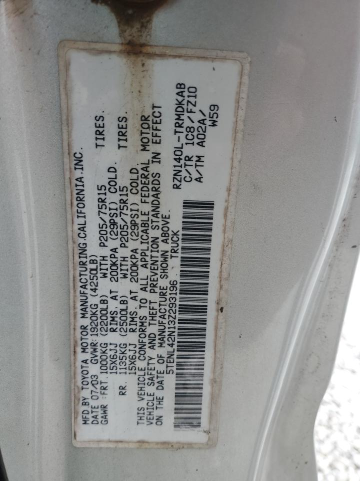 2003 Toyota Tacoma VIN: 5TENL42N13Z293196 Lot: 92112045