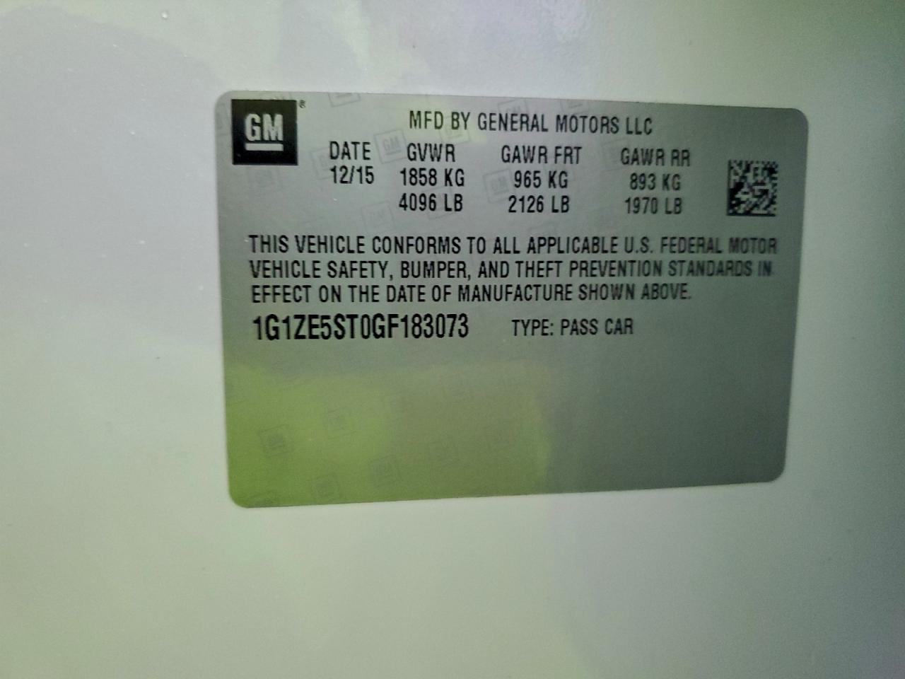 2016 Chevrolet Malibu Lt VIN: 1G1ZE5ST0GF183073 Lot: 93773625