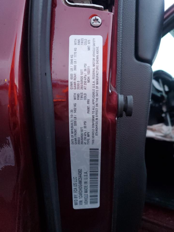 2021 Dodge Durango Gt VIN: 1C4RDHDG4MC544362 Lot: 93699685