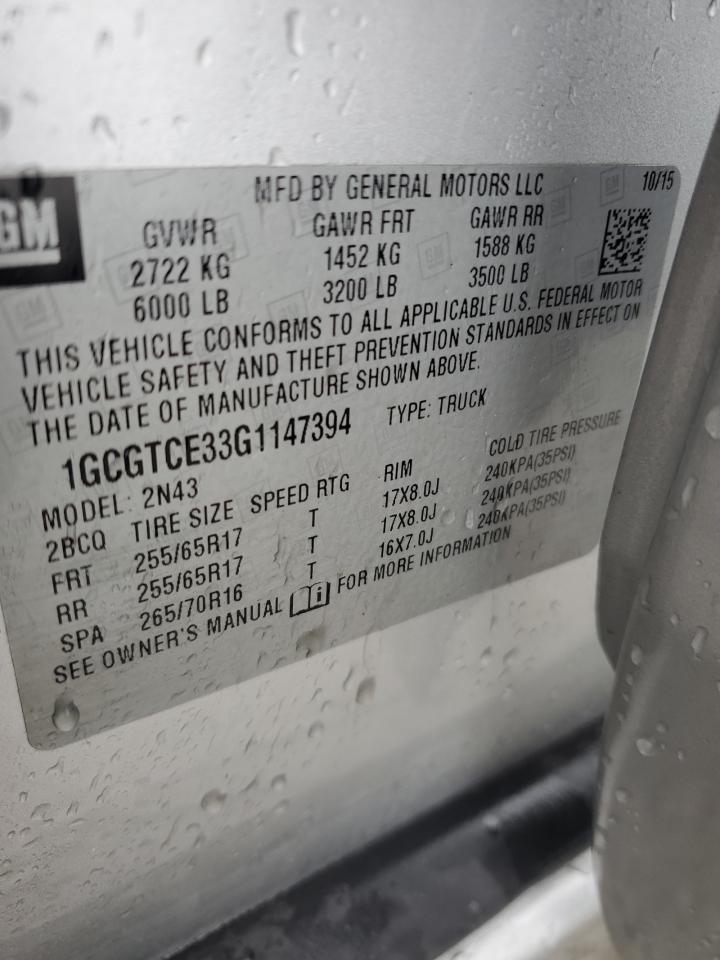 2016 Chevrolet Colorado Lt VIN: 1GCGTCE33G1147394 Lot: 93372955