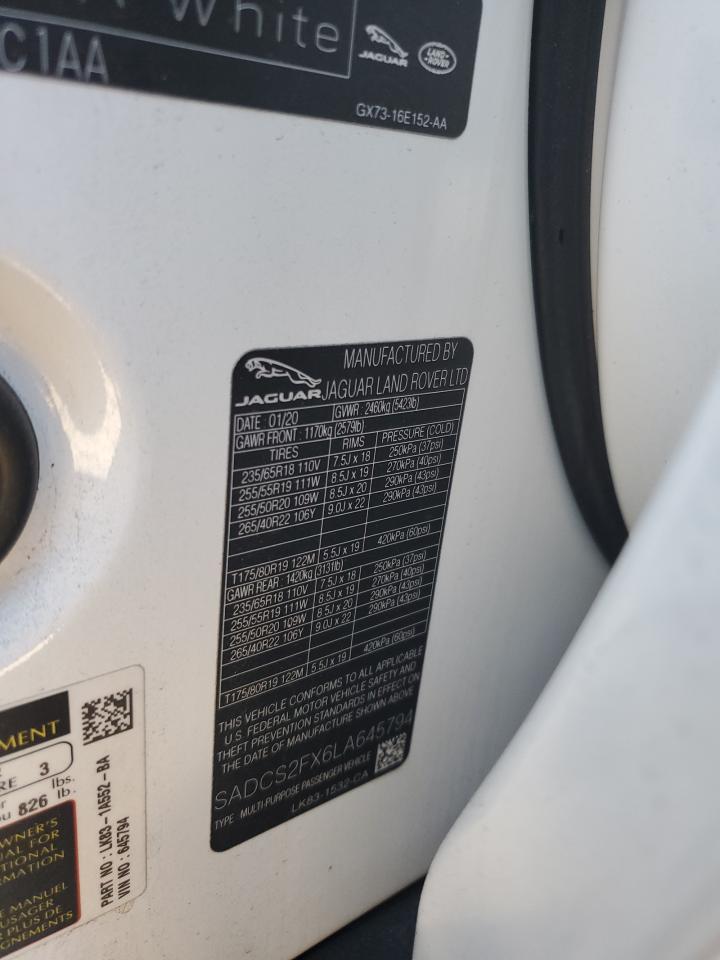 2020 Jaguar F-Pace VIN: SADCS2FX6LA645794 Lot: 91382565