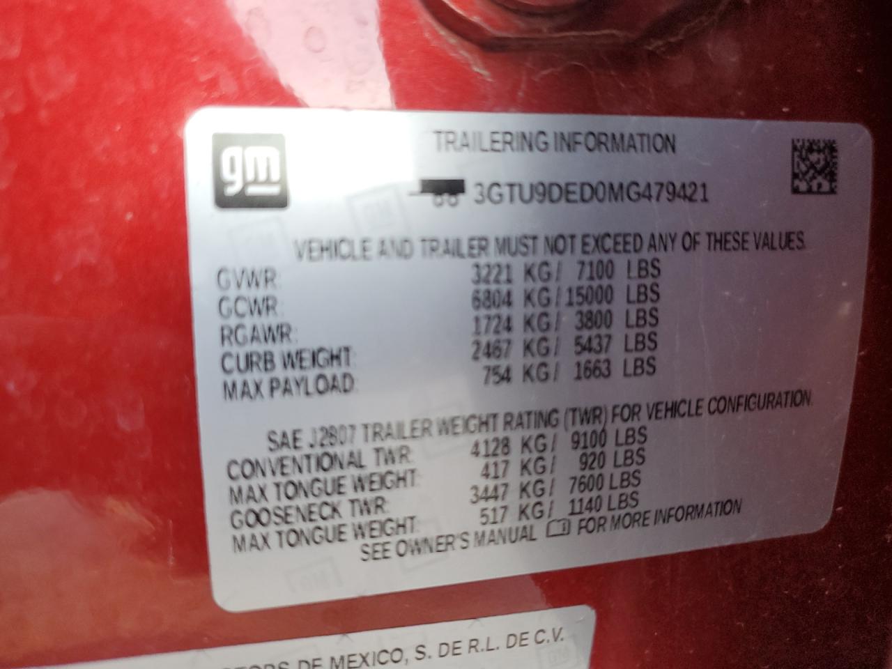 2021 GMC Sierra K1500 Slt VIN: 3GTU9DED0MG479421 Lot: 93306915