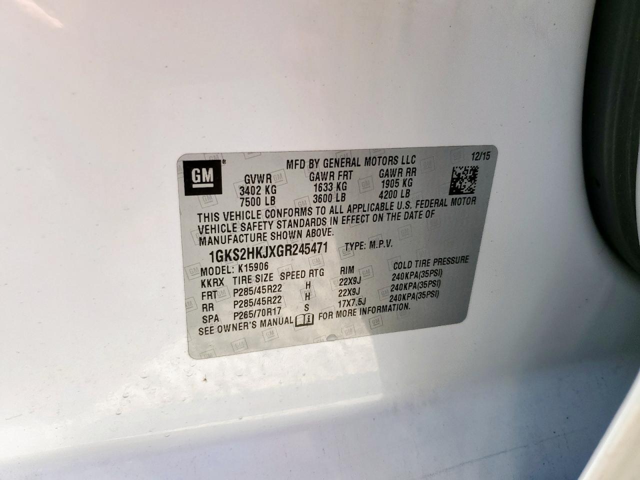 2016 GMC Yukon Xl Denali VIN: 1GKS2HKJXGR245471 Lot: 92726345