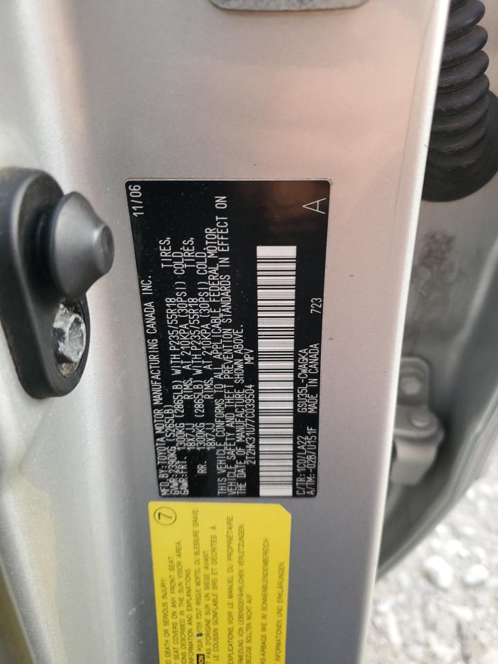 2007 Lexus Rx 350 VIN: 2T2HK31U77C039504 Lot: 91373505