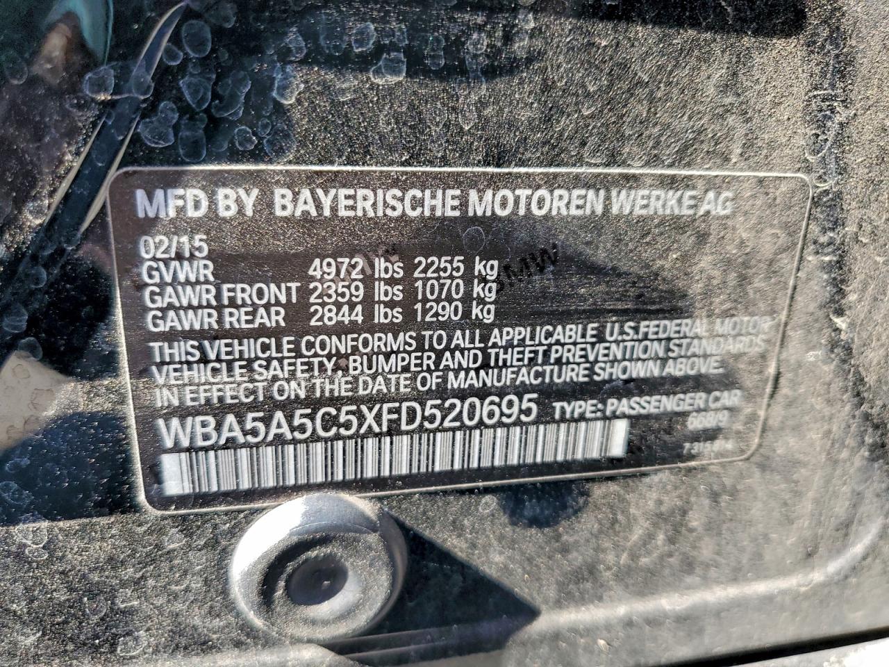 2015 BMW 528 I VIN: WBA5A5C5XFD520695 Lot: 94419055