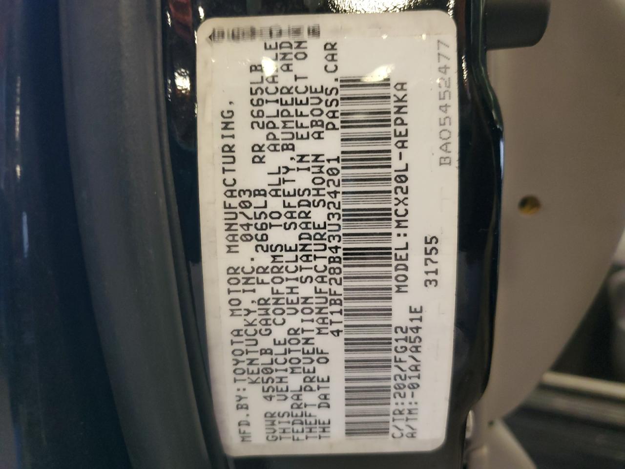 2003 Toyota Avalon Xl VIN: 4T1BF28B43U324201 Lot: 93611715