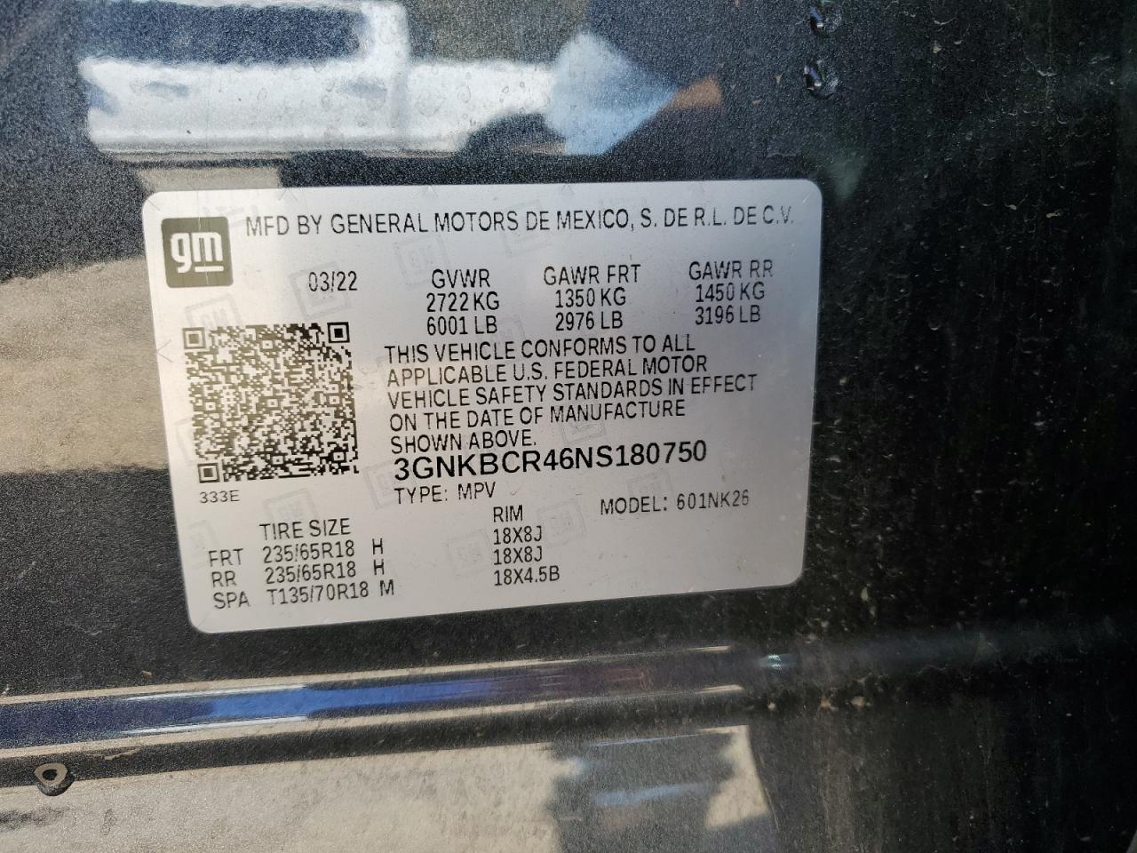 2022 Chevrolet Blazer 2Lt VIN: 3GNKBCR46NS180750 Lot: 91595355