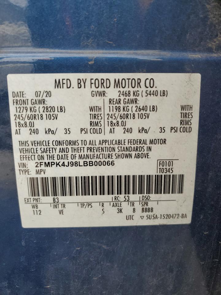 2020 Ford Edge Sel VIN: 2FMPK4J98LBB00066 Lot: 92806125