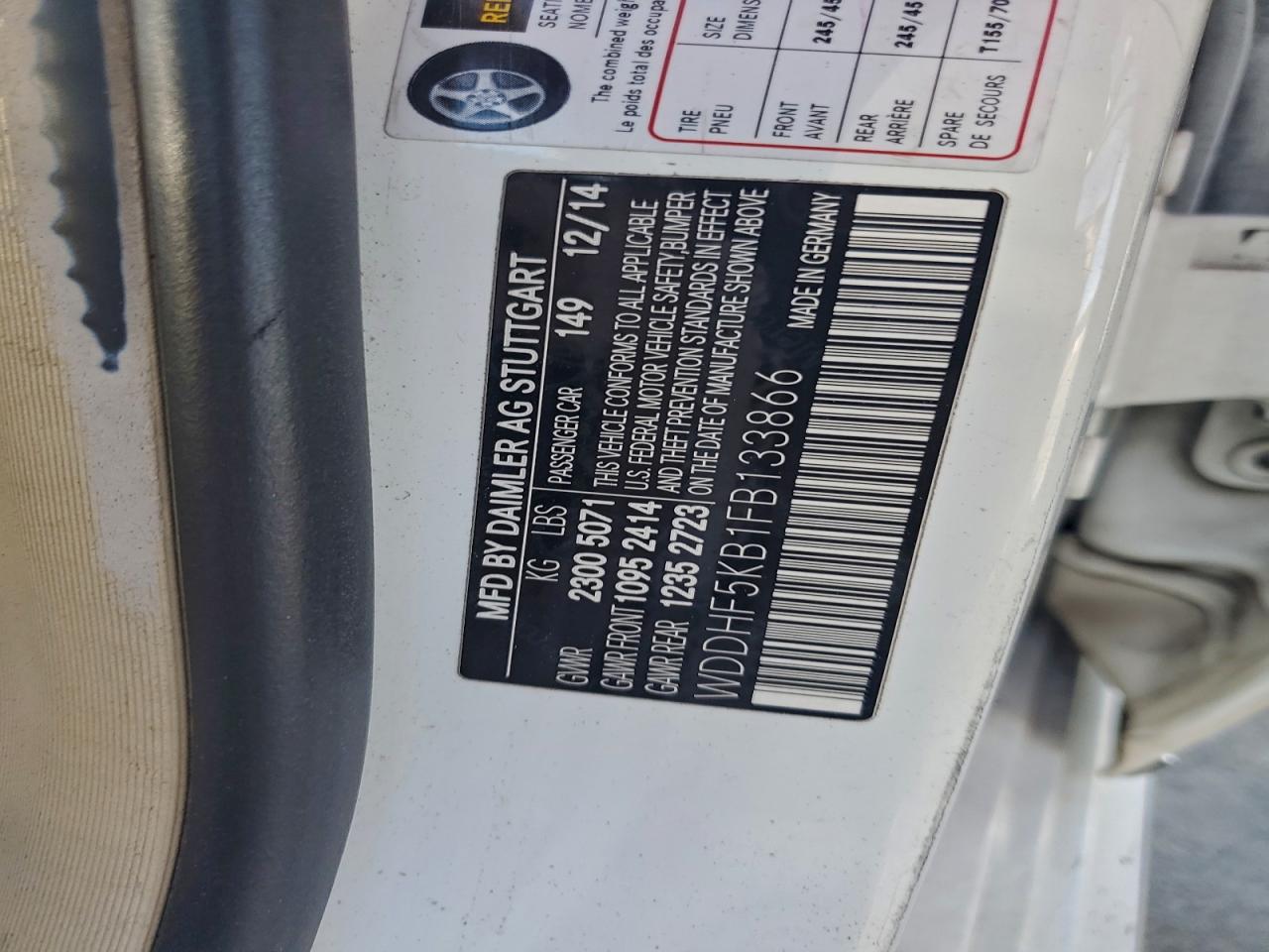 2015 Mercedes-Benz E 350 VIN: WDDHF5KB1FB133866 Lot: 94693345