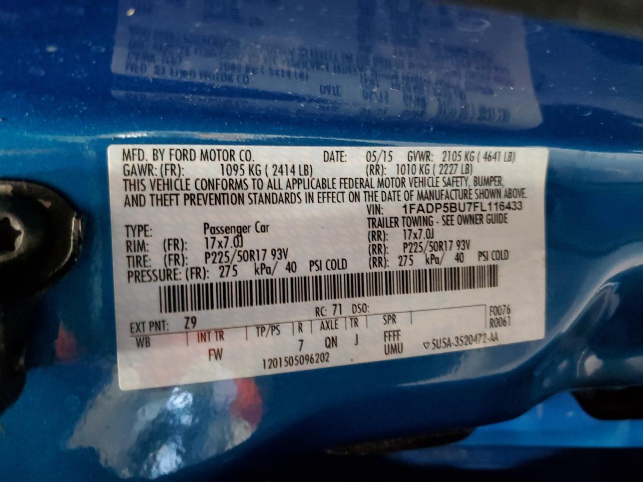 2015 Ford C-Max Sel VIN: 1FADP5BU7FL116433 Lot: 91556835