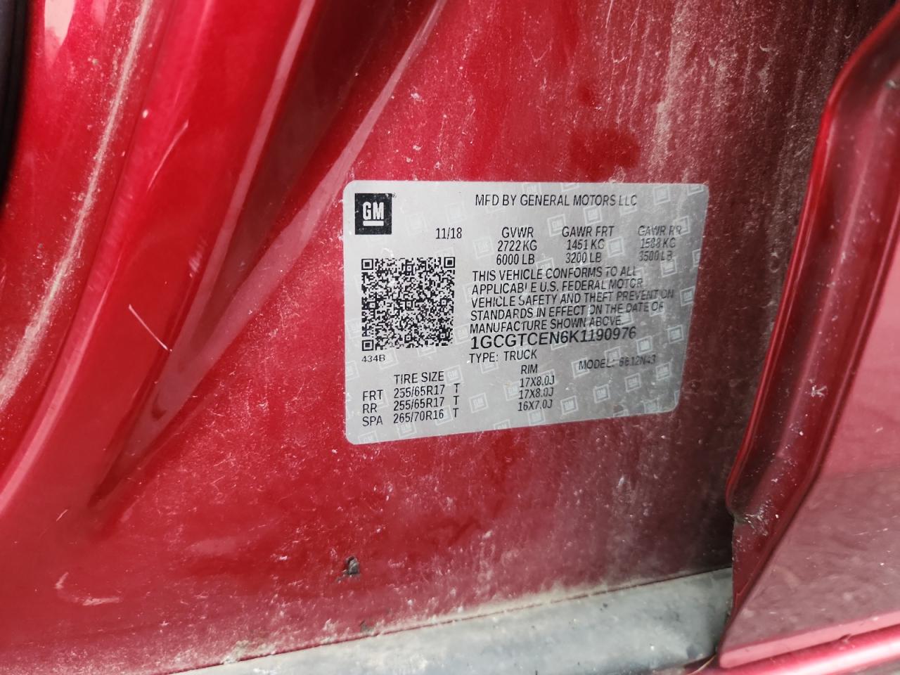 2019 Chevrolet Colorado Lt VIN: 1GCGTCEN6K1190976 Lot: 91797505