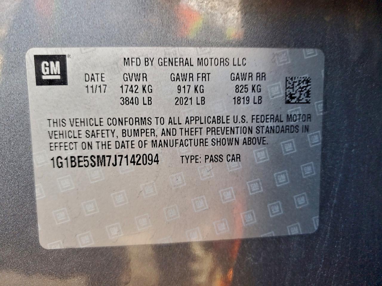 2018 Chevrolet Cruze Lt VIN: 1G1BE5SM7J7142094 Lot: 94500725